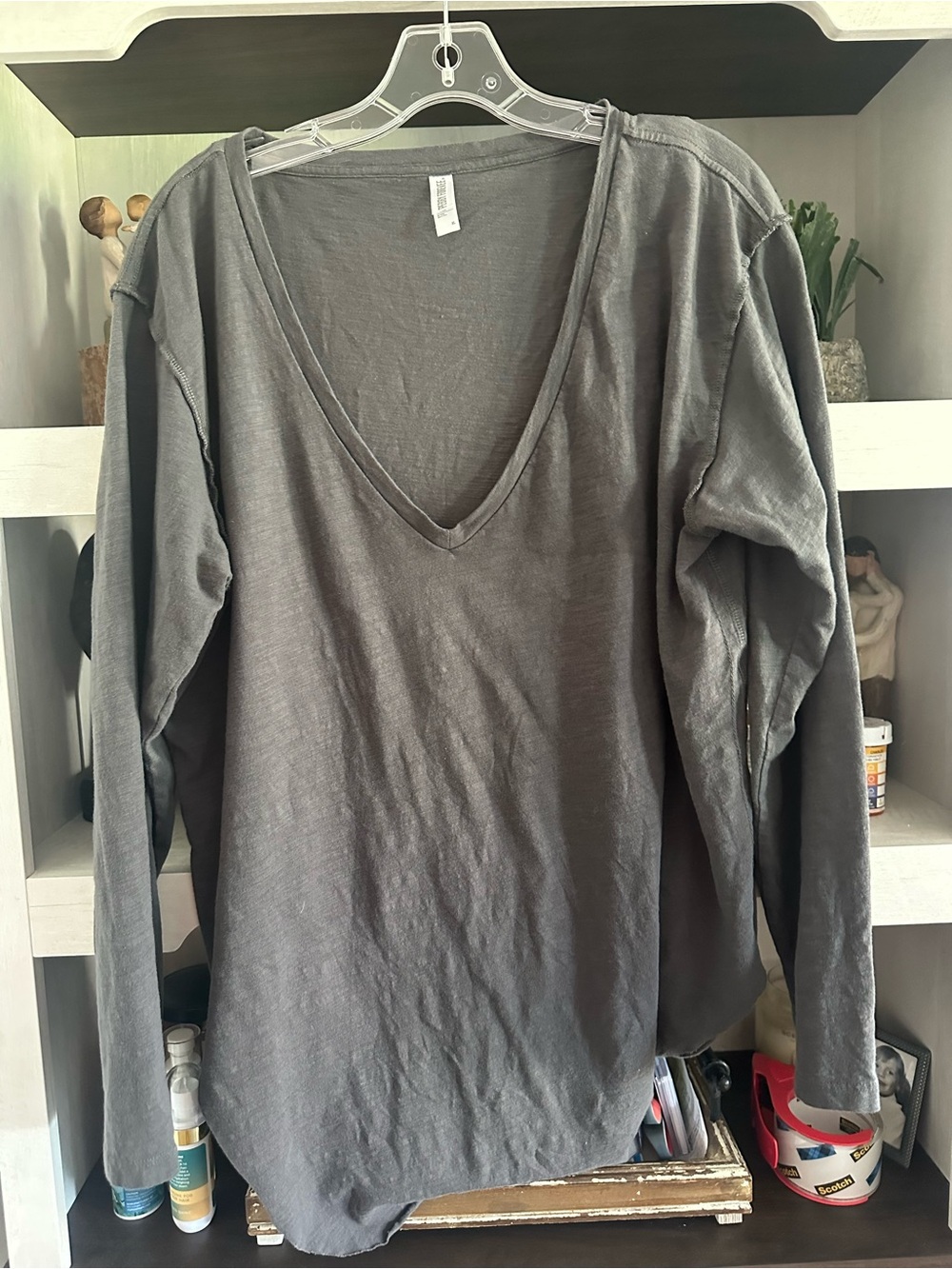 Women’s Deep V Long Sleeve Top - Charcoal Pebby Forevee
